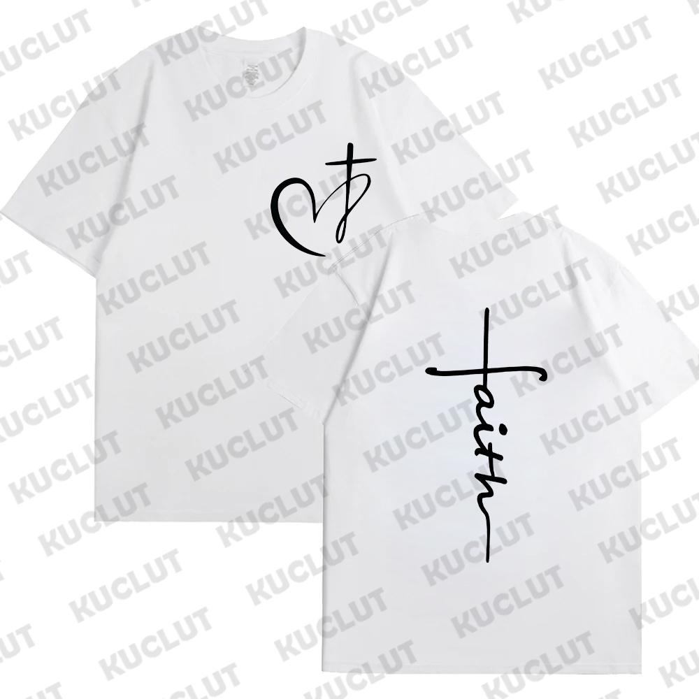 Women's Summer T-Shirt Heart Cross Shirt Fashion Print T-Shirt Women Brand Shirt Short Sleeve Top Faith Jesus Tee Shirt Clothing