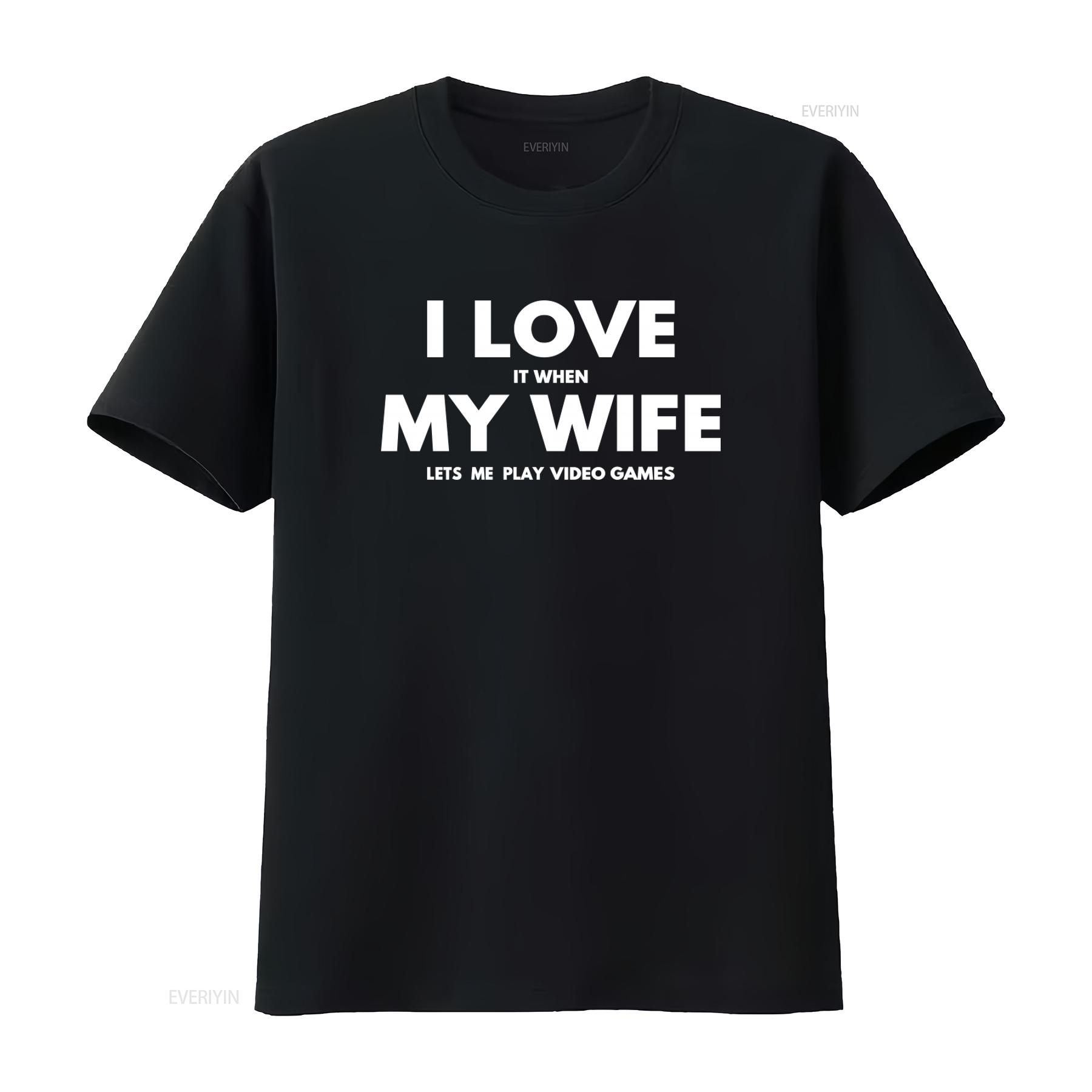 

Funny Gamer T Shirt for Him Adult Soft Cotton I Love It When My Wife Lets Me Play Video Games Design Perfect Husband vintage 4XL