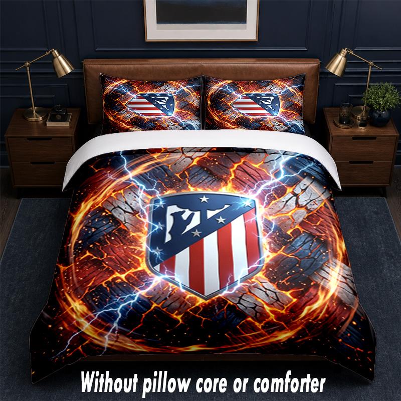 Set Biancheria da Letto Design Atletico Madrid 1 Copripiumino + 2 Federe Morbido Traspirante Biancheria da Letto per la Casa