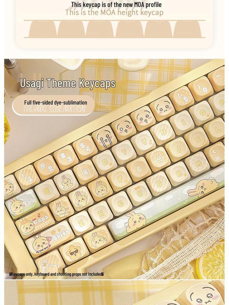 Chiiwaka Usagi-Themed Keycaps: Five-Sided Dye-Sublimation, MOA-Compatible for Mechanical Keyboards