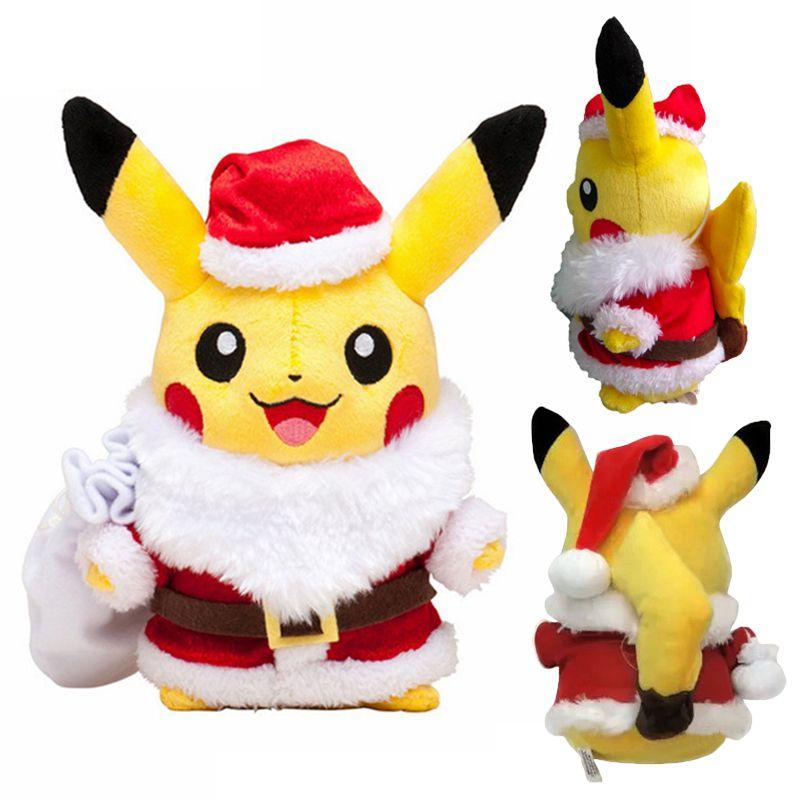Adorable Pokemon Pikachu Christmas Santa Claus Coat Hats Plush Stuffed Doll Gift For Kids