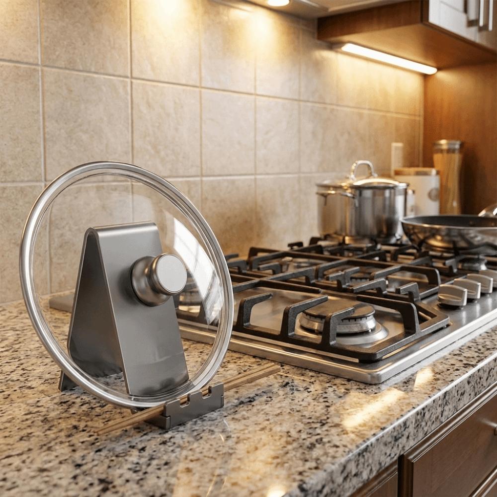 Rustproof Pot Lid Holder Stable Pot Lid Stand Multi-functional Kitchen Utensil Rest Pantry