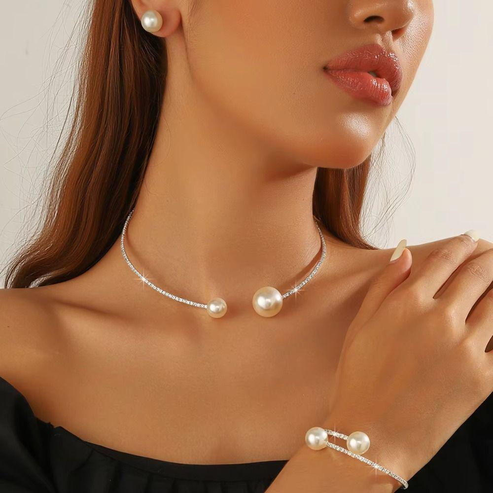 Openable Bracelet Bridal Jewelry Sets Adjustable Rhinestones Necklace Bracelet  Gift