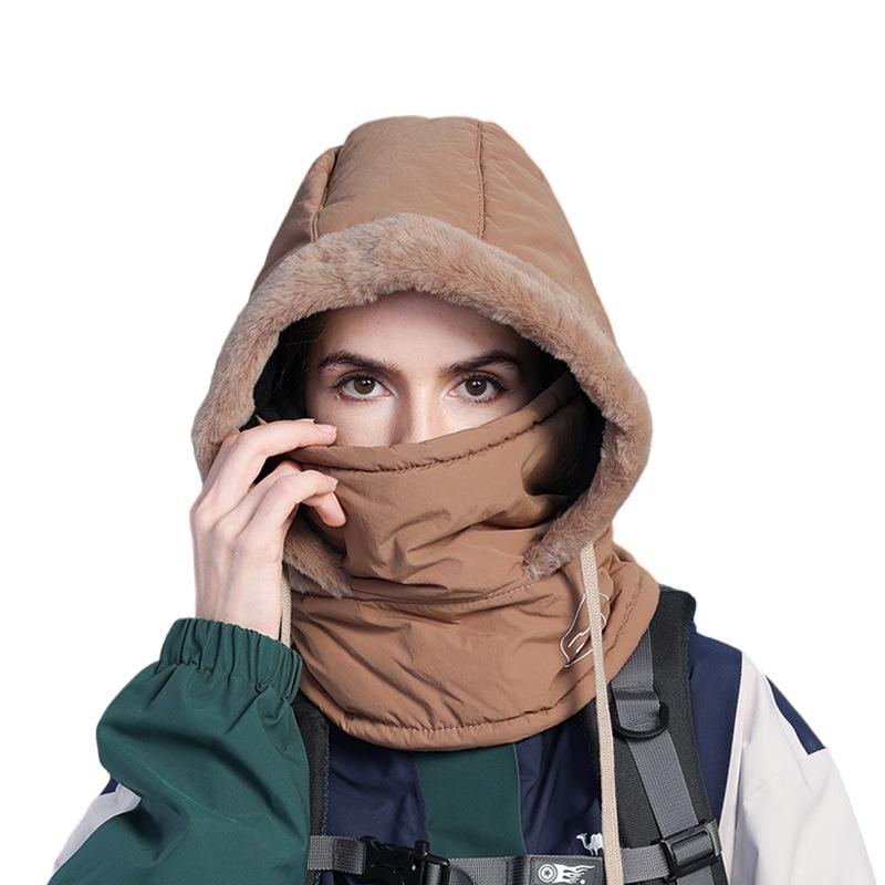 Unisex Plush Balaclava Hat Knitting Breathable Winter Women s Balaclava Hat Warm Neck Scarf with Face Mask for Outdoor Sports кофейный