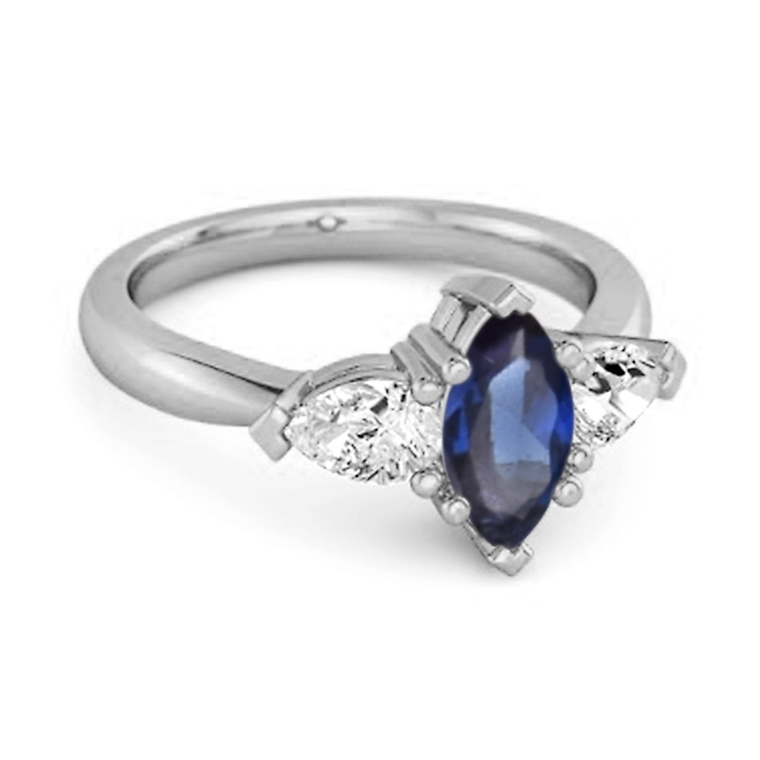 

Blue Sapphire Three Stone Ring - 925 Sterling Silver 11.5 білий
