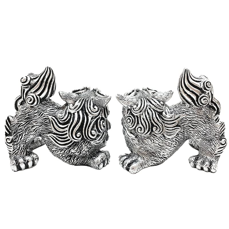 Okinawa Souvenir Shisa Horizontal Figurine, Mini, Entryway, Gold/Silver Shisa, (Silver)