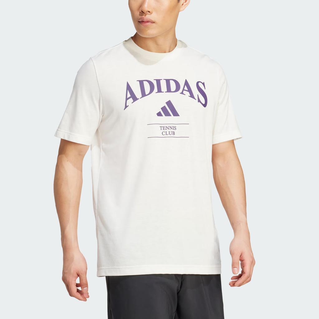 Adidas Climacool Heritage SS25 Grafisk Retro Tennis Rund Hals Kort Ermet T-skjorte Herre Topper Rosa Hvit Aurora-Lilla KA0996