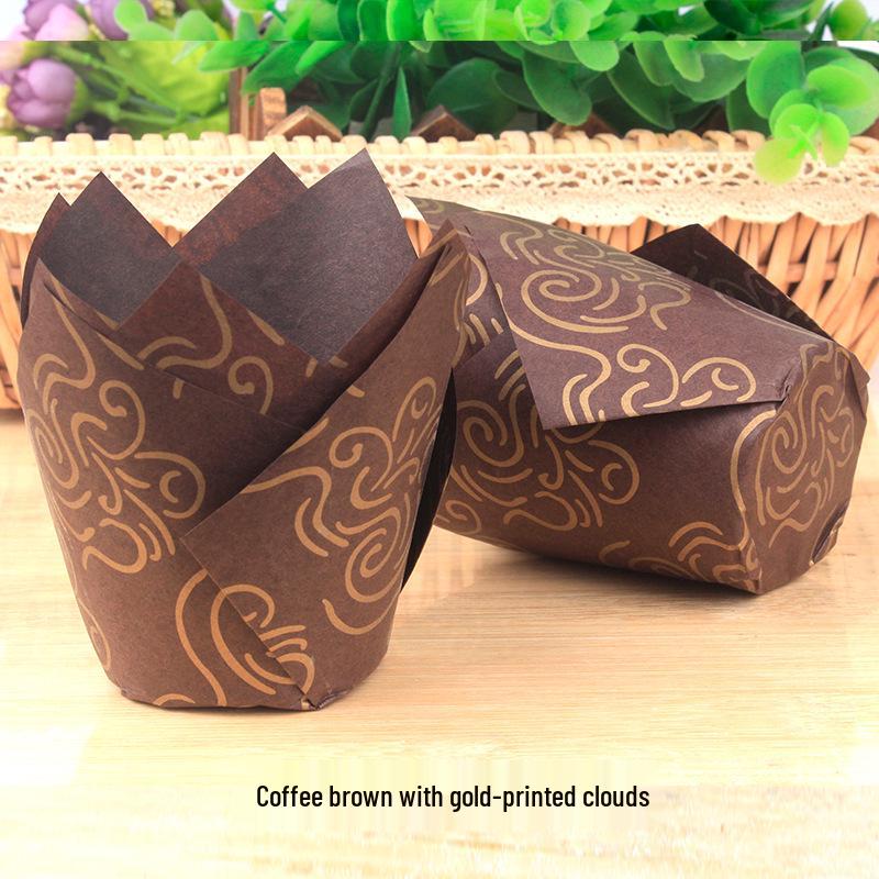 High-Temperature Resistant Solid Color Tulip Baking Cups - Oil-Proof Dessert Liners