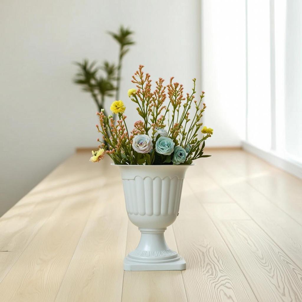 Flower Vase with Pedestal Fluted Decorative Ribbed Urn for Florists, Crafters, Home Decor,
