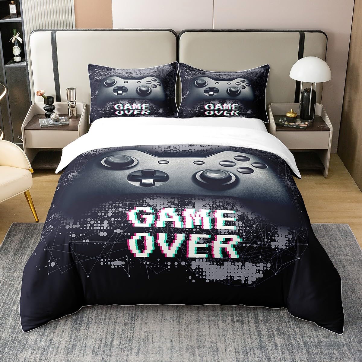 

Kids Boys Gamer Bedding Set King Queen Pink Purple Gamer Duvet Cover Modern Gaming Polyester Comforter Cover Game Quilt Cover EU single(135x200cm)