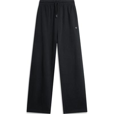 Li Ning Sports Lifestyle Series Loose Mid Waist Straight Leg Knit Sports Pants Women Bottoms Black AKLU326-2
