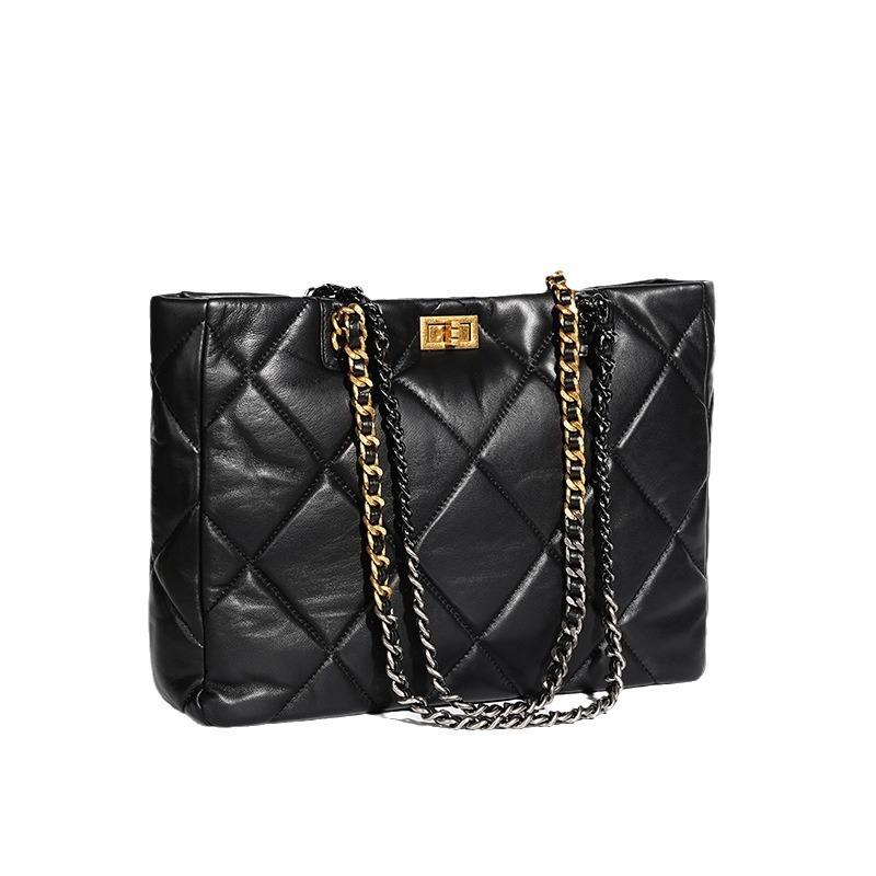 New Sheepskin Rhombus Large-capacity Tote Bag, Commuting Versatile Leather High-end Chain Shoulder Bag for Women