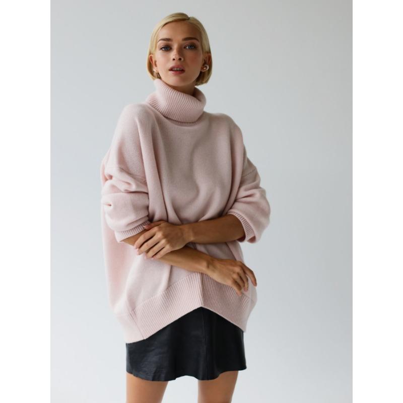 Turtleneck Solid Color Sweater Thick Pullover Women's Long Sleeved Top Warm Comfortable Loose Casual Knit Bottoming Shirt Commute Autumn and Winter
