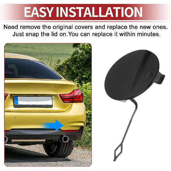 Rear Car Bumper Tow Hook Cover for BMW 428i 2014-2016 Tow Cover Cap with Hook No.51128060849 Black Plastic 1 Pcs