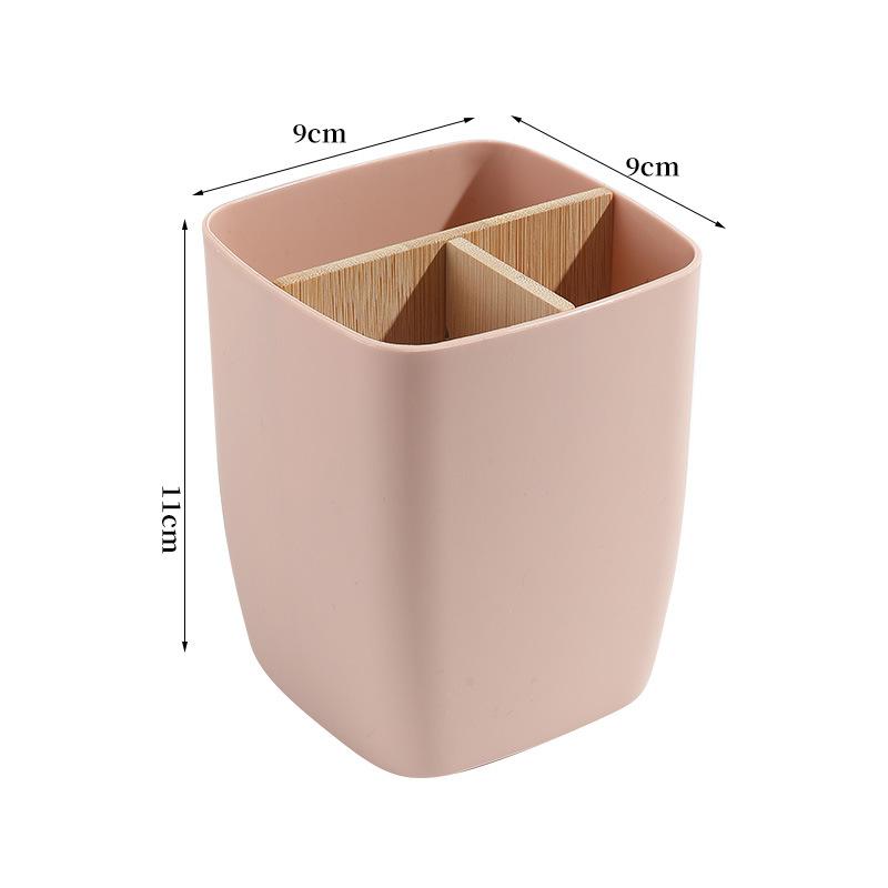 2pcs Bamboo-Like Plastic Desk Organizer with Pen Holder & Jewelry Storage - 3/4 Compartment Standalone Multi-Purpose Box