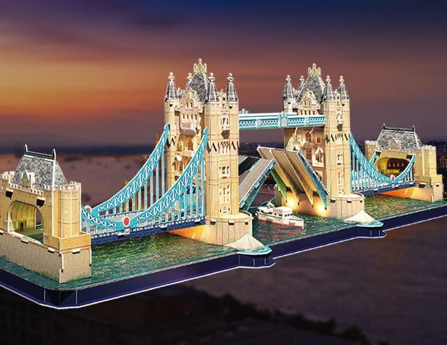 ASSYME Cubic Fan 3D Puzzle Craft Kit, Tower Bridge (with LEDs), L531h, No Glue or Tools Required