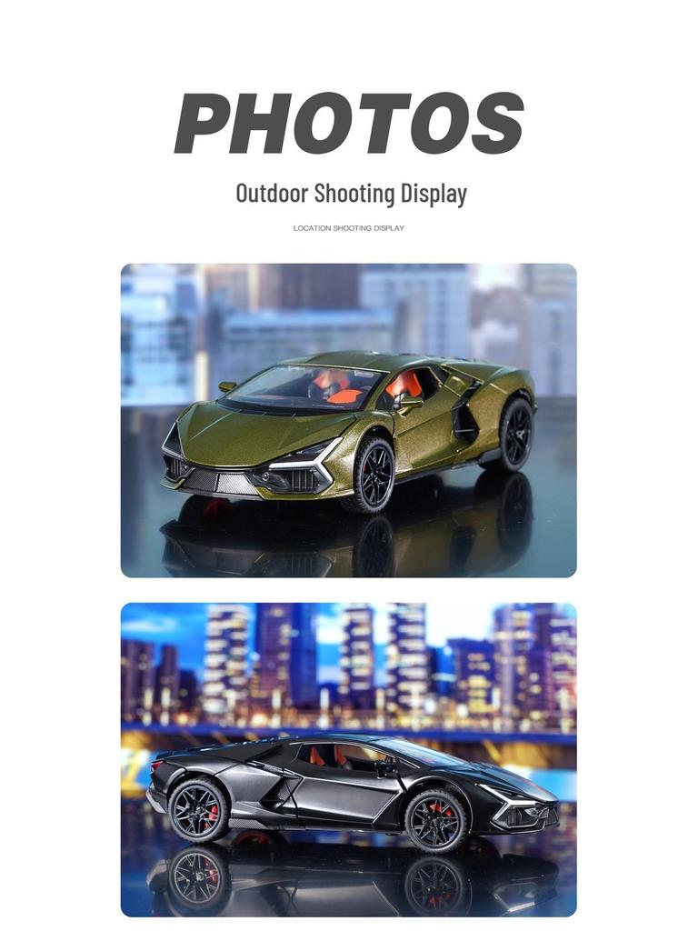 1:32 Lamborghini Revuelto Sports Car Model - Alloy, Scissor Doors, Sound & Light, Pull-back Simulation.