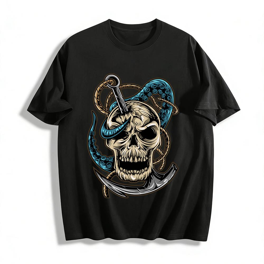 Skull Octopus Anchor Print Cool Trendy Men s Casual T-Shirt Pure cotton T-shirt XXS