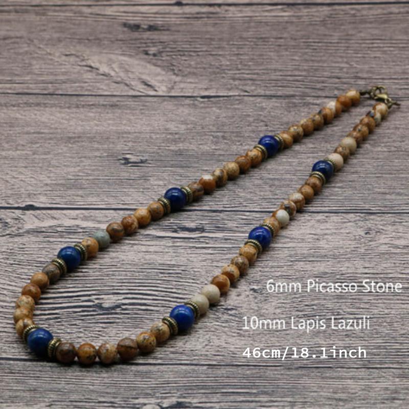 Vintage Choker Chakra Necklace Charm 6mm Natural Lava Stone Necklace Men Boy Short Necklace Male Casual Jewelry Husband Pulseras