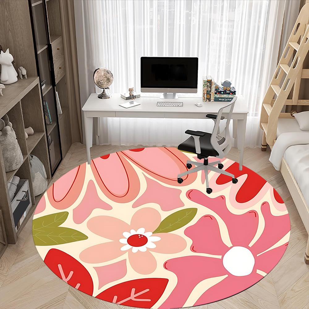 1 Stück Runder Teppich mit Blumenmuster für das Büro, Matte geeignet für Büro, Unter Bürostühlen Schlafzimmer Wohnzimmer Heimdekoration, Raumdeko