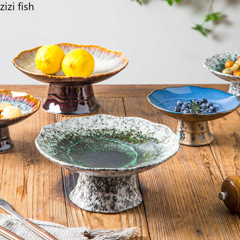 High Foot Tea Tray Dessert Plate Dim Sum Dish Dining Plate Dried Fruit Platter Sushi Plates Cake Stand Snack Tray Fruit Bowl