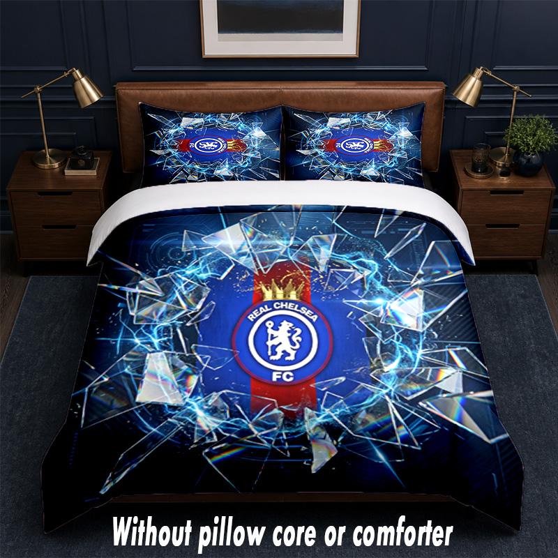 Chelsea FC Design Bed Bedding Set 1 Duvet Cover + 2 Pillowcases Soft Breathable Household Bed Linens