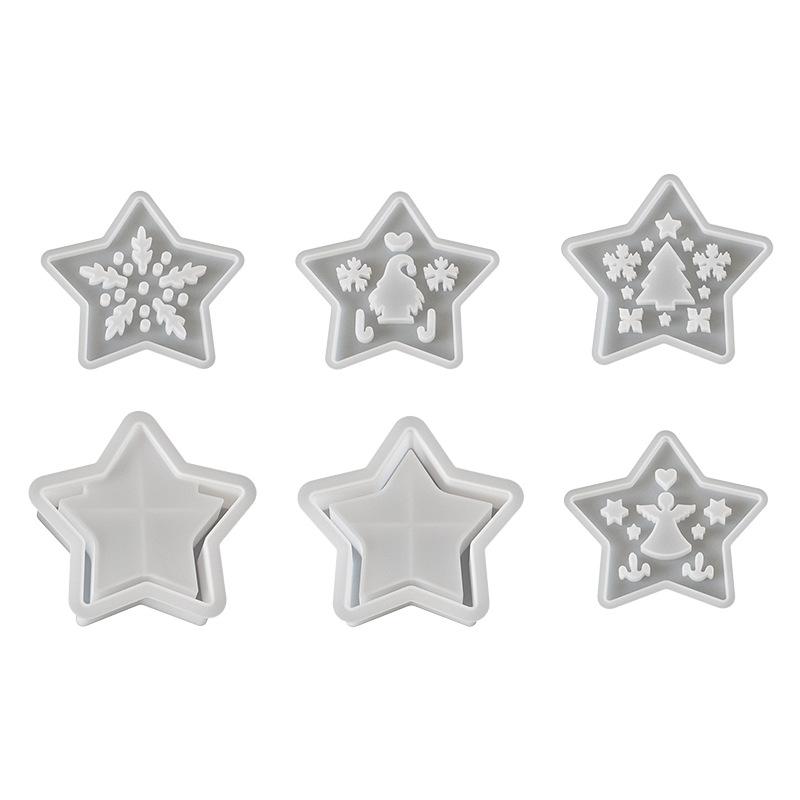 Mould Christmas Openwork Five-Pointed Star Silhouette Lamp Resin Silicone Mold Drip Resin DIY Star Plaster Egg Lamp Decorations