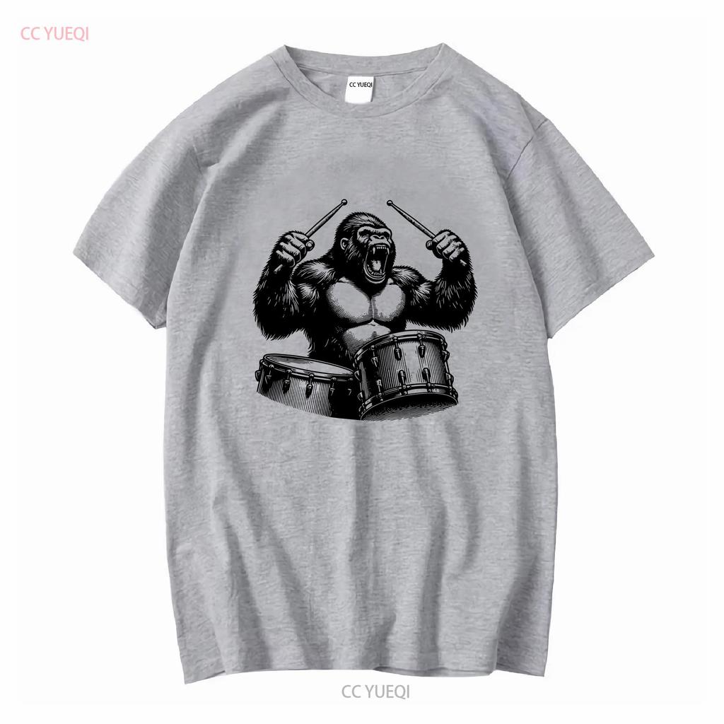 Raging Ape Drummer Animal Playing Drums Drum Set T Shirt Fathers Day long or short sleeves vintage Washed fashion Stylish