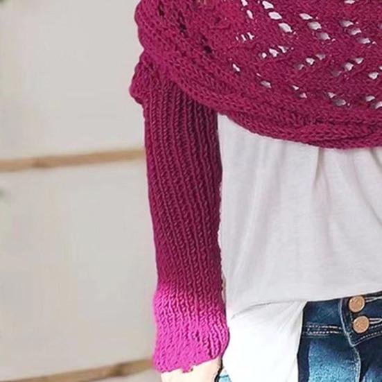 Dámská pletená šála Jednobarevná Měkký nadýchaný materiál Šála s dlouhým rukávem Dutý design Podzimní zimní šála Kabát