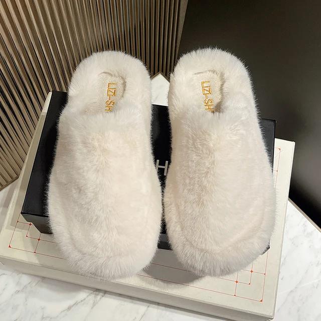 Women's Fur Slippers Autumn and Winter New Style with Plush Thick Bottom Cotton Slippers, Fashionable and Warm Cotton Slippers