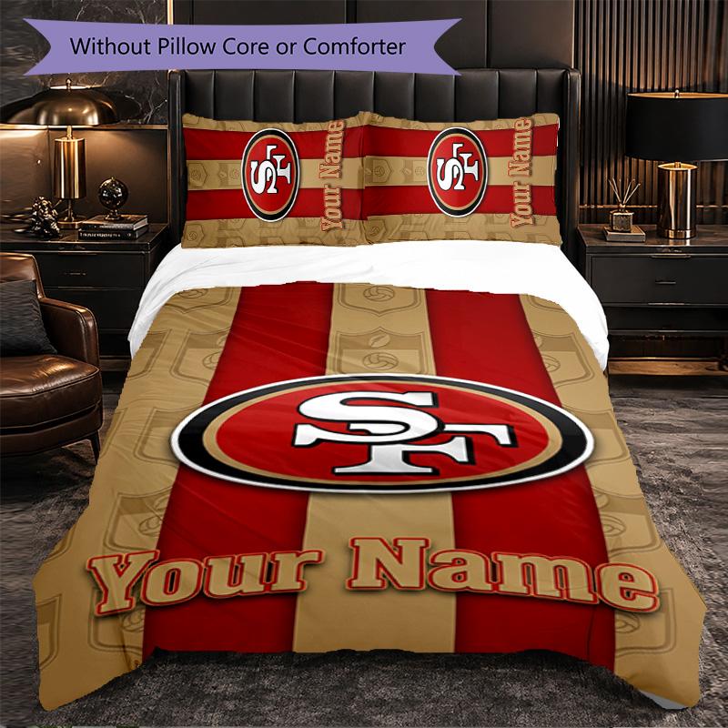 San Francisco 49ers Customized Name Text Bedding Set, 1 Duvet Cover & 2 Pillowcases Personalized Bedroom Gift