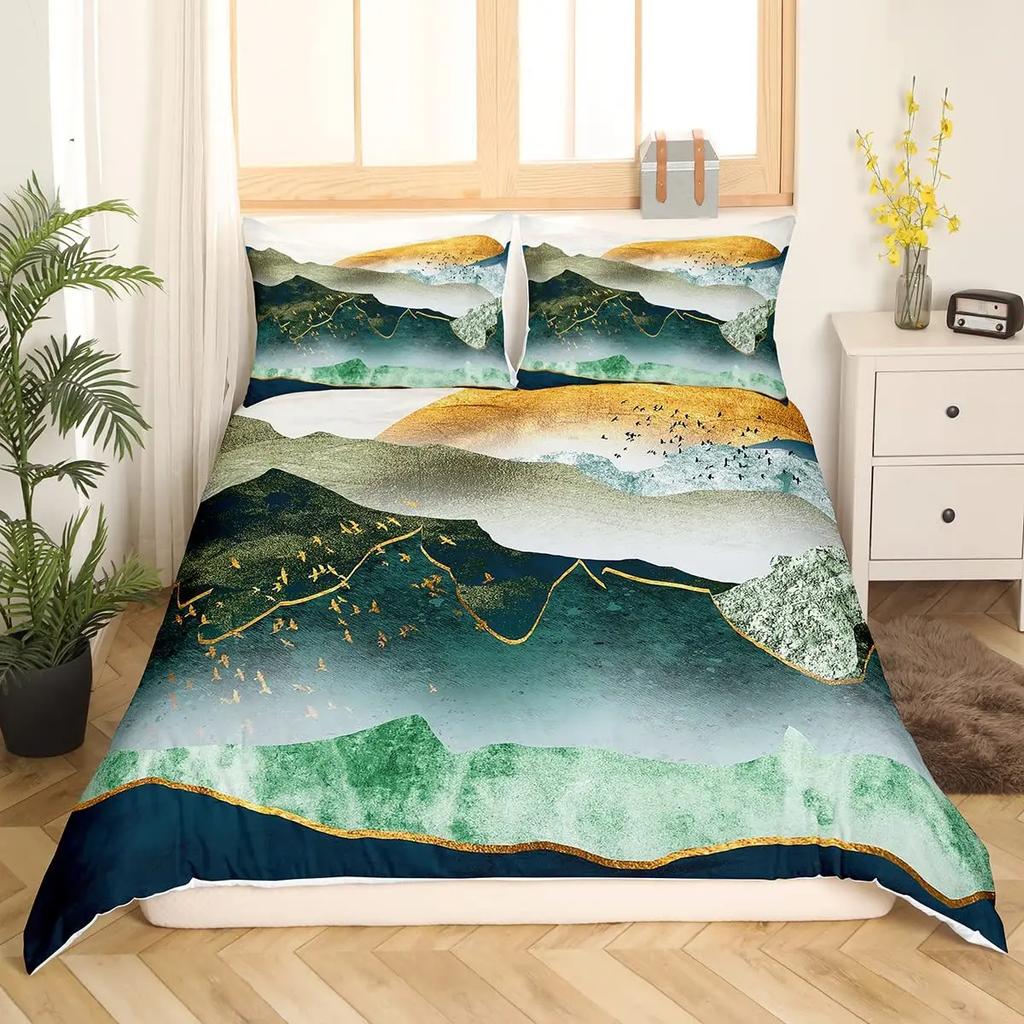 Japanese Landscape Duvet Cover Set for Teens Adults Queen Quilt Covers Lightweight Down 2 Pillowcases 1 Duvet Cover No Comforter