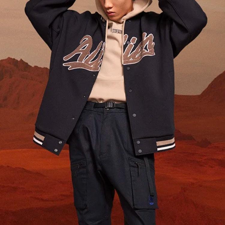 Li Ning CF Letter Print Long Sleeve Jacket Baseball Coat Unisex jackets Black AWDRG96-2