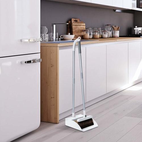 Broom and Dustpan Set, Standing Cleaning Set [New for 2025] Popular Outdoor Use, Fastener-Mounted, 180 Adjustable Broom Angle, Rotating Broom, Conven