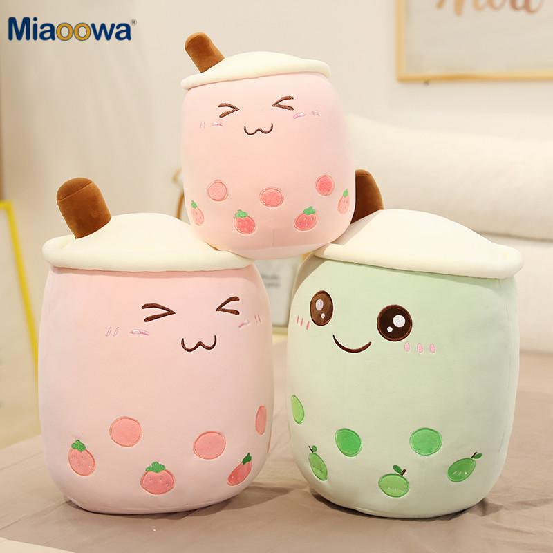 25-70cm cute cartoon Fruit bubble tea cup shaped pillow with suction tubes real-life stuffed soft back cushion funny boba food