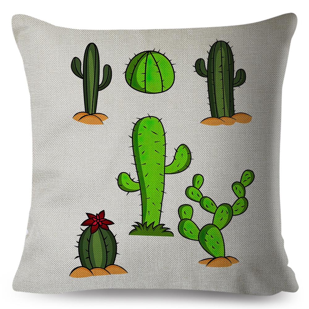 Succulent Cushion Cover Colorful Potted Cactus Design Soft Polyester Sofa Chair Decor Throw Pillow Case
