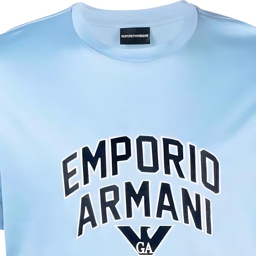Emporio Armani Ss23 Round Neck Letter Logo Embroidered Short Sleeve T-Shirt Men Tops Blue 3R1TBF-1JUVZ-0708