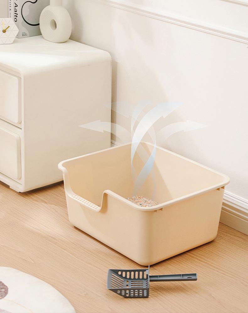 Extra Large Splash-Proof Open Cat Litter Box for Indoor Kittens