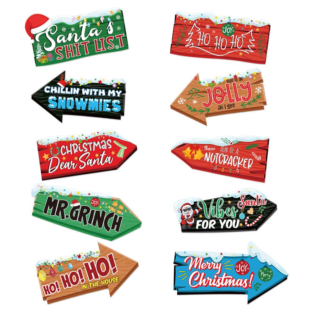 Party Christmas Themed Wooden Stake Design Paper Signage For Event Seasonal