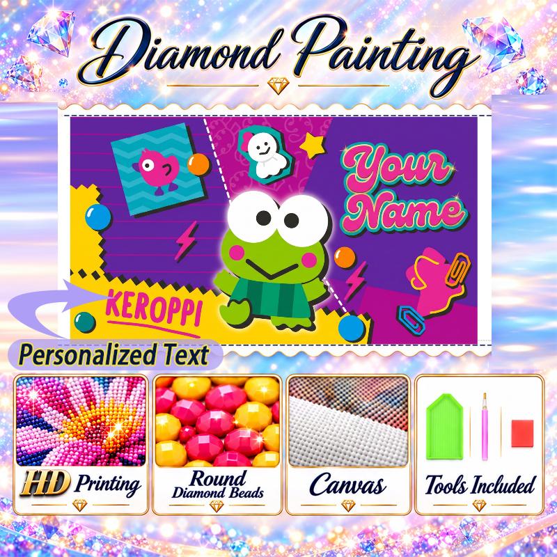 Keroppi 5D DIY Diamond Painting Custom Name Text, Full Drill Rhinestone Mosaic Art Home Gift