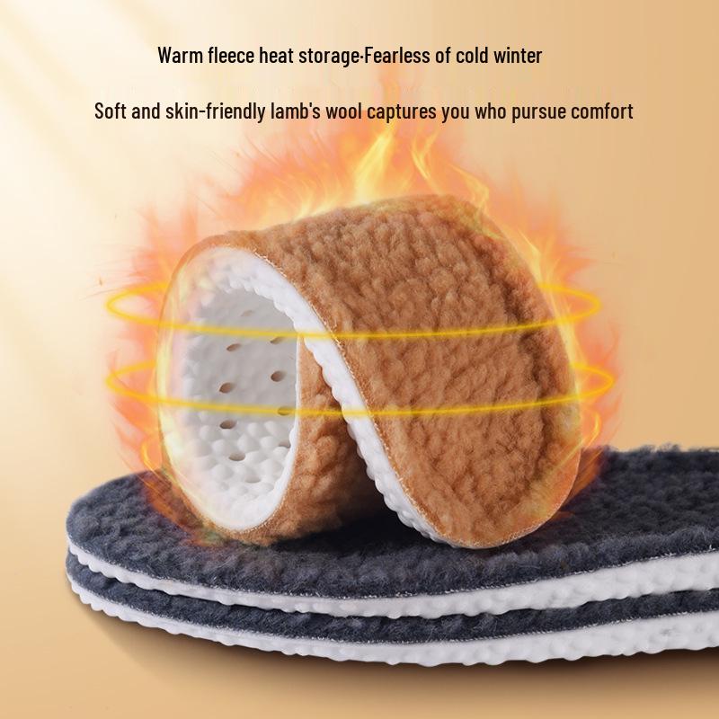 Unisex Winter Velvet Insoles: Warm, Soft, Sweat & Odor-Absorbing, Shock-Reducing, Lambswool Comfort for Pain-Free Feet