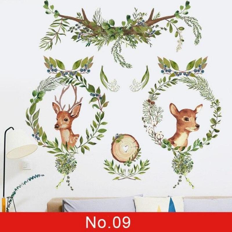 24 Styles Wall Stickers Decorated Tropical Green Leave Nordic Fresh Living Room Bedroom Stickers Plant Flowers Wall Decorations