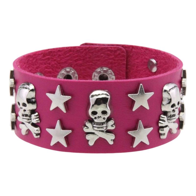 Wide Skull Star Wristband with Adjustable Snap Closure, Punk Statement Bracelet for Parties, Concert Looks, and Streetwear