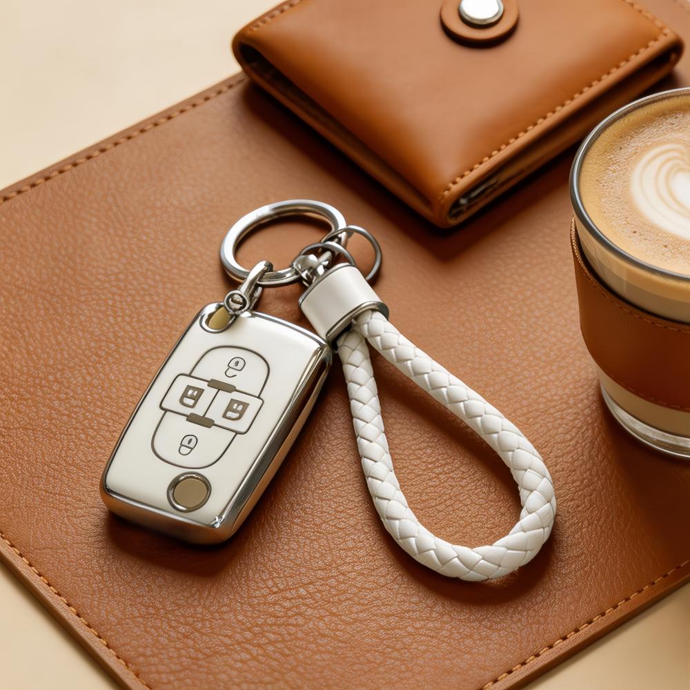 

Key Fob Cover with Car Keychain for Peugeot 807 1007 Citroen C8 Fiat Ulysse, only fit for the car key shown in the image. вершковий