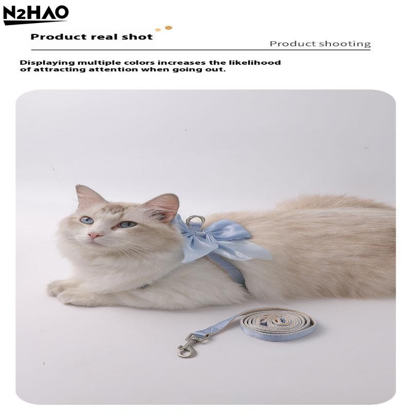 Bright Silk Cute Bowknot Cat Harness And Leash Adjustable Pet Harness With Traction Rope For Cat Kitten Puppy Rabbit Ferret