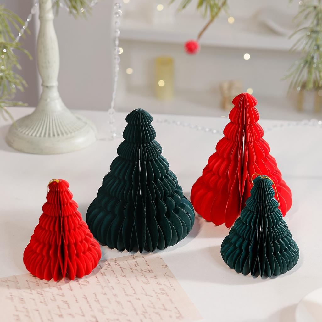 Christmas Decorations Three-dimensional Honeycomb Paper Folding Small Christmas Tree Desktop Ornaments Window Atmosphere Scene Layout
