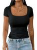 Sommermode 2026: Damen-Pullover-Top mit schmaler Silhouette, kurzen Ärmeln und U-Ausschnitt, lässig und bequem