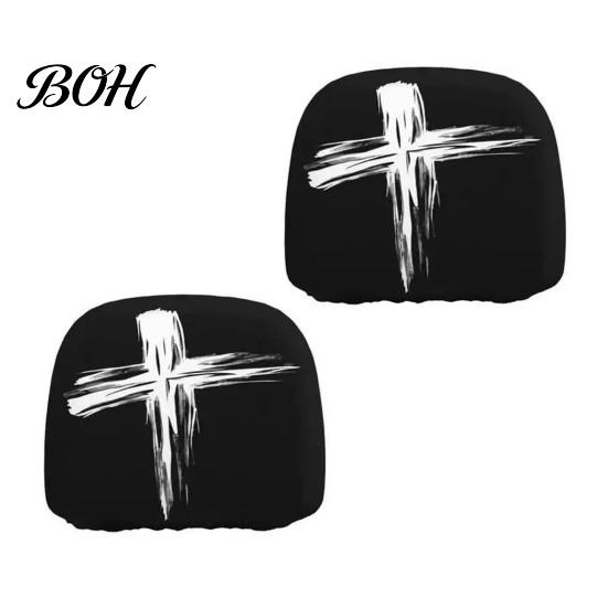 Protective Auto Headrest Protectors Halloween Car Cover, Scary Pattern Print Stretchable Universal Fit Interior Decor Protector, Breathable Polyester