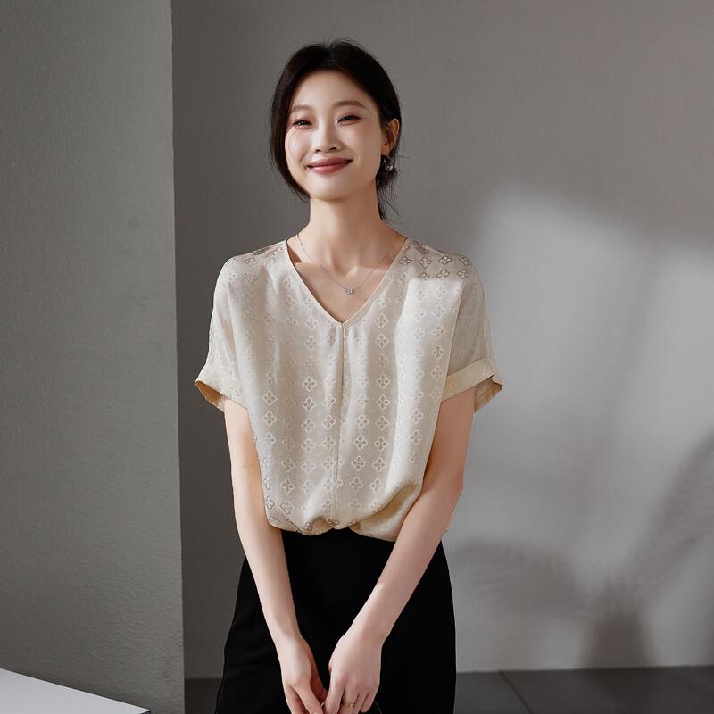 SOFSIL Women's Silk-Blend V-Neck Short-Sleeve Blouse