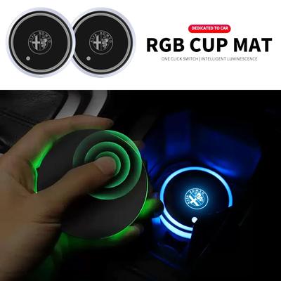 1/2pcs Car Luminous Water Cup Pad LED Atmosphere Light For Sportiva Giulia Giulietta 159 156 Stelvio Auto Accessory